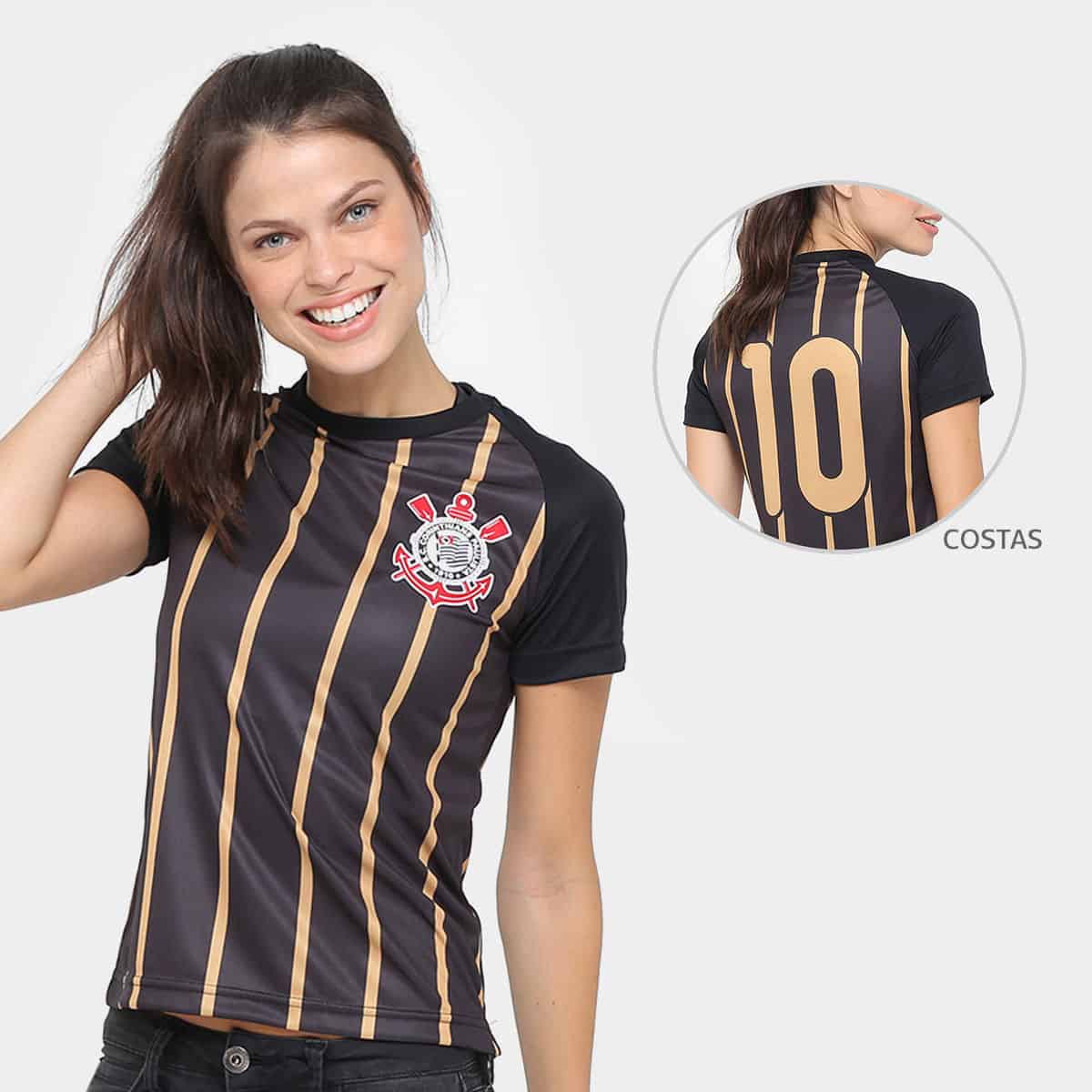promoção Camiseta Corinthians Gold Feminina - Preto