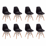Conjunto 8 Cadeiras Charles Eames Eiffel Wood Base Madeira – Preta