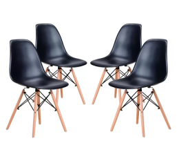 Conjunto 4 Cadeiras Eames Eiffel com pés de madeira – Preto – Travel Max