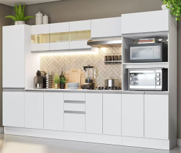 Armário de Cozinha Completa 100% MDF 300 cm Frentes Branco Smart Madesa 01