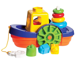 Brinquedo Educativo Barco Didático com Blocos e Ancho, Merco Toys, Multicor