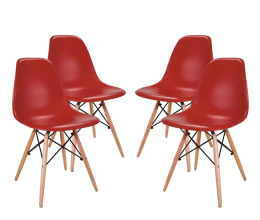 Conjunto 4 Cadeiras Eames Eiffel com pés de madeira – Vermelho