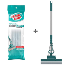 Kit Mop Limpeza Geral Plús + 1 refil extra, combina três funções lavar, enxaguar e secar, KIT0266, Flash Limp, Verde