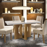 Conjunto Sala de Jantar 4 Cadeiras Firenze Premium Siena Móveis Castanho Fosco/Areia