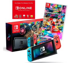 Console Nintendo Switch + Joy-Con Neon + Mario Kart 8 Deluxe + 3 Meses de Assinatura Nintendo Switch Online, Azul e Vermelho – HBDSKABL2