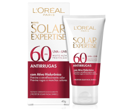 L’Oréal Paris Protetor Solar Facial Antirrugas FPS60 com Ativo Hialurônico Solar Expertise, 40g