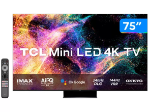 Smart TV 75” 4K QLED Mini LED TCL 75C845 – 120Hz Wi-Fi Bluetooth Google Assistente 4 HDMI