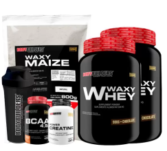 KIT 2x Whey Protein Waxy Whey 900g + BCAA 4,5 100g + POWER Creatina 100g + Waxy Maize 800g + Coqueteleira – Bodybuilders