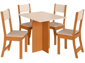 Mesa de Jantar 4 Cadeiras Retangular Tecido Linho Indekes Talita