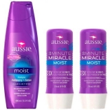Kit Aussie Moist para cabelos 3x mais hidratados: Shampoo 400ml + 2 Tratamentos de 3 Minutes Miracle 236ml
