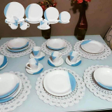 Aparelho de Jantar – 20 Peças Porcelarte Cerâmica – Redondo Branco e Azul Prime