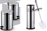 Kit Banheiro 3 Peças: Lixeiras em Aço Inox de 3L e 5L + Escova Sanitária com Suporte em Aço Inox – Travel max