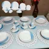 Aparelho de Jantar 20 Peças Porcelarte Cerâmica – Redondo Branco e Azul Prime 004/20