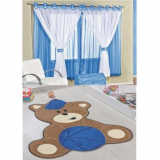 Kit Decoração Urso Baby p/ Quarto Infantil = Cortina Juvenil 2 Metros + Tapete Pelúcia – Azul Royal – Guga Tapetes